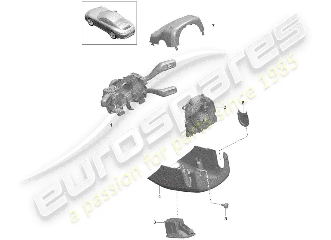 porsche 2020 (991-2) interruptor de la columna de dirección diagrama de piezas