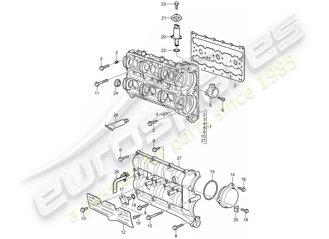 porsche 2008 (997-1 gt3) carcasa del árbol de levas diagrama de piezas