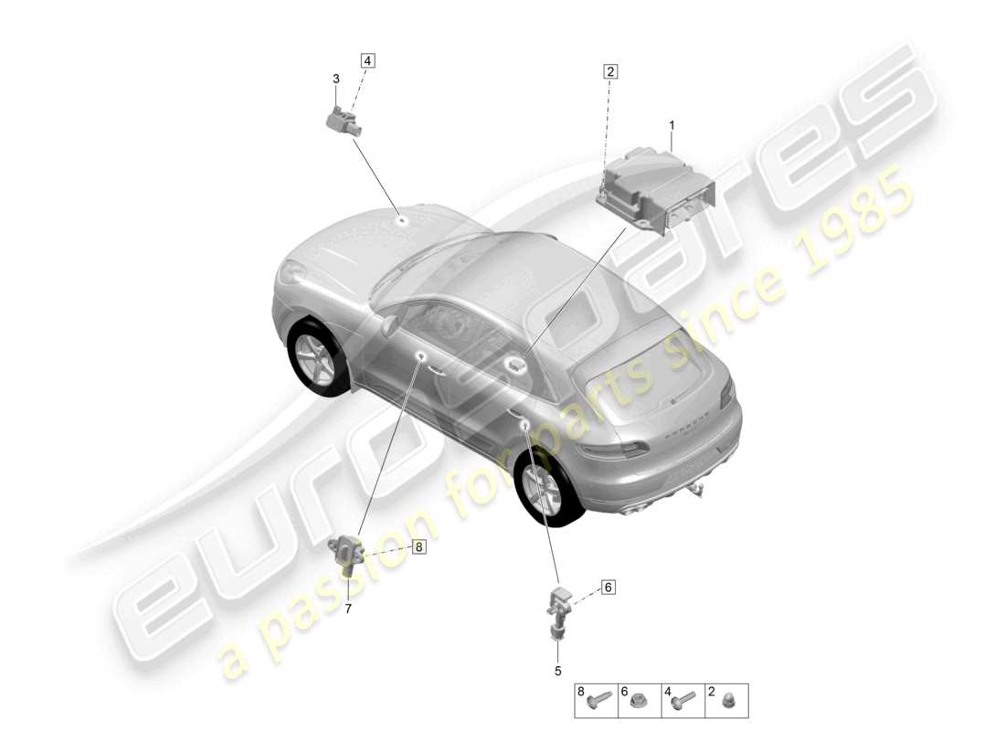 porsche 2021 (macan) unidad de control sensor de impacto para airbag diagrama de piezas del airbag