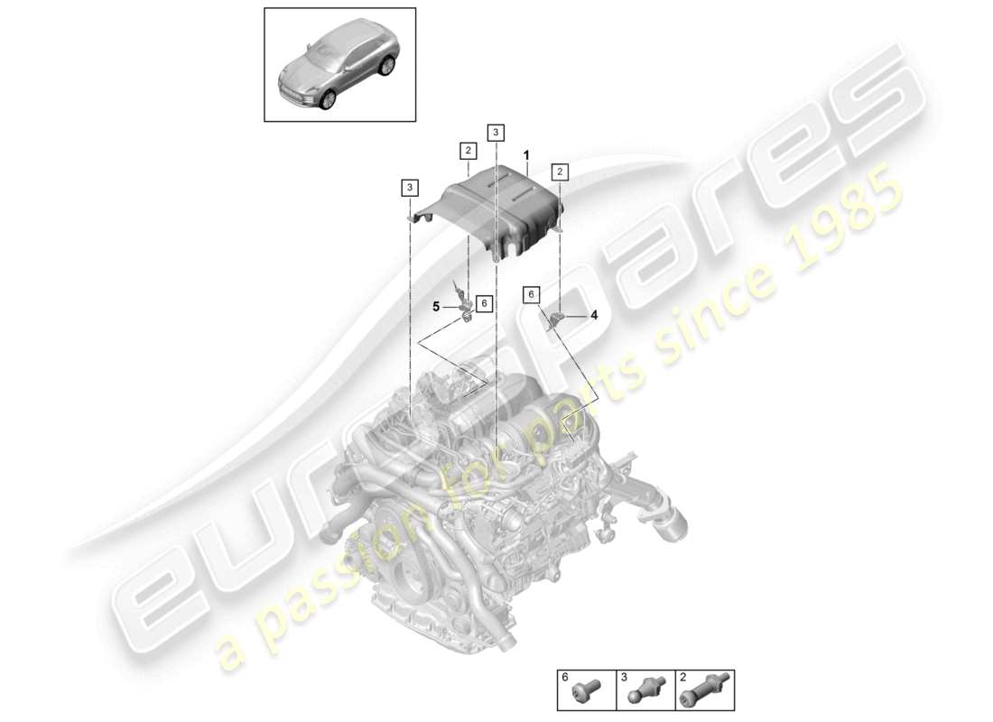 porsche 2021 (macan) escudo térmico de la culata diagrama de piezas