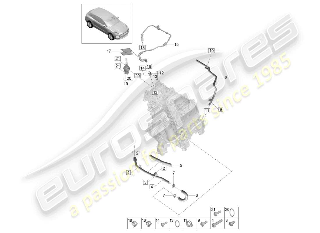porsche 2021 (macan) diagrama de piezas del sistema de refrigeración por refrigerante 1