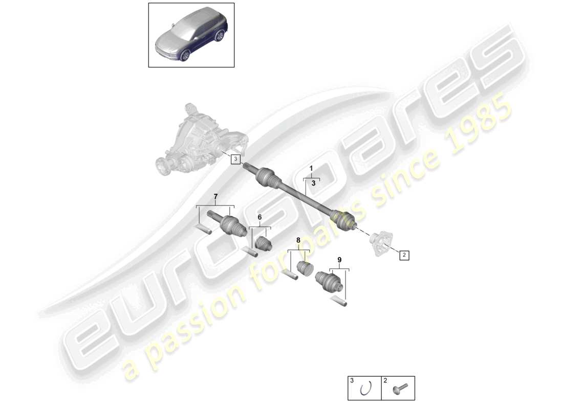 porsche 2021 (cayenne e3 9ya/9yb) eje de transmisión eje trasero diagrama de piezas