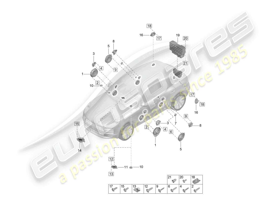porsche 2021 (macan) altoparlante diagrama de piezas