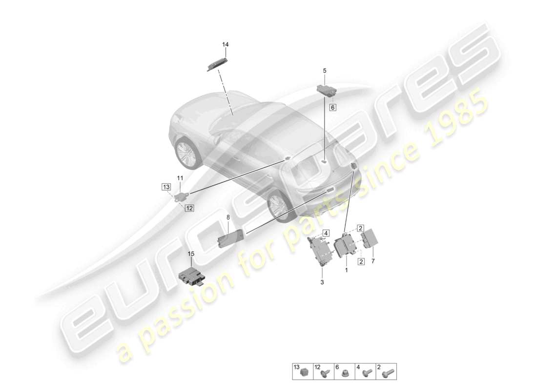 porsche 2021 (macan) unidades de control extremo trasero diagrama de piezas