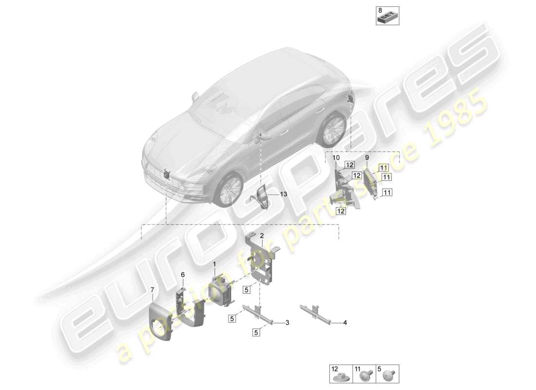 porsche 2021 (macan) sensor de radar del sistema de asistencia al conductor sistema de control de crucero para vehículos con asistencia para cambio de carril diagrama de piezas