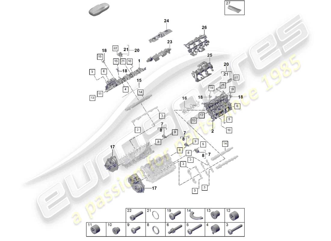 porsche 2024 (cayenne e3 pa) diagrama de piezas de accesorios del amortiguador de sonido de la tapa de la culata
