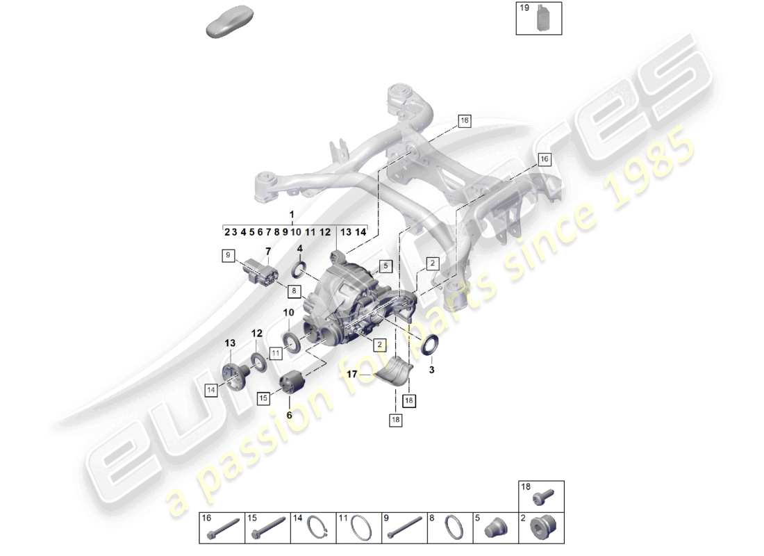 porsche 2024 (cayenne e3 pa) diagrama de piezas del diferencial del eje trasero para modelos con bloqueo del diferencial