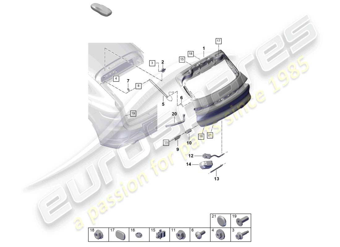 porsche 2024 (cayenne e3 pa) diagrama de piezas de la tapa trasera