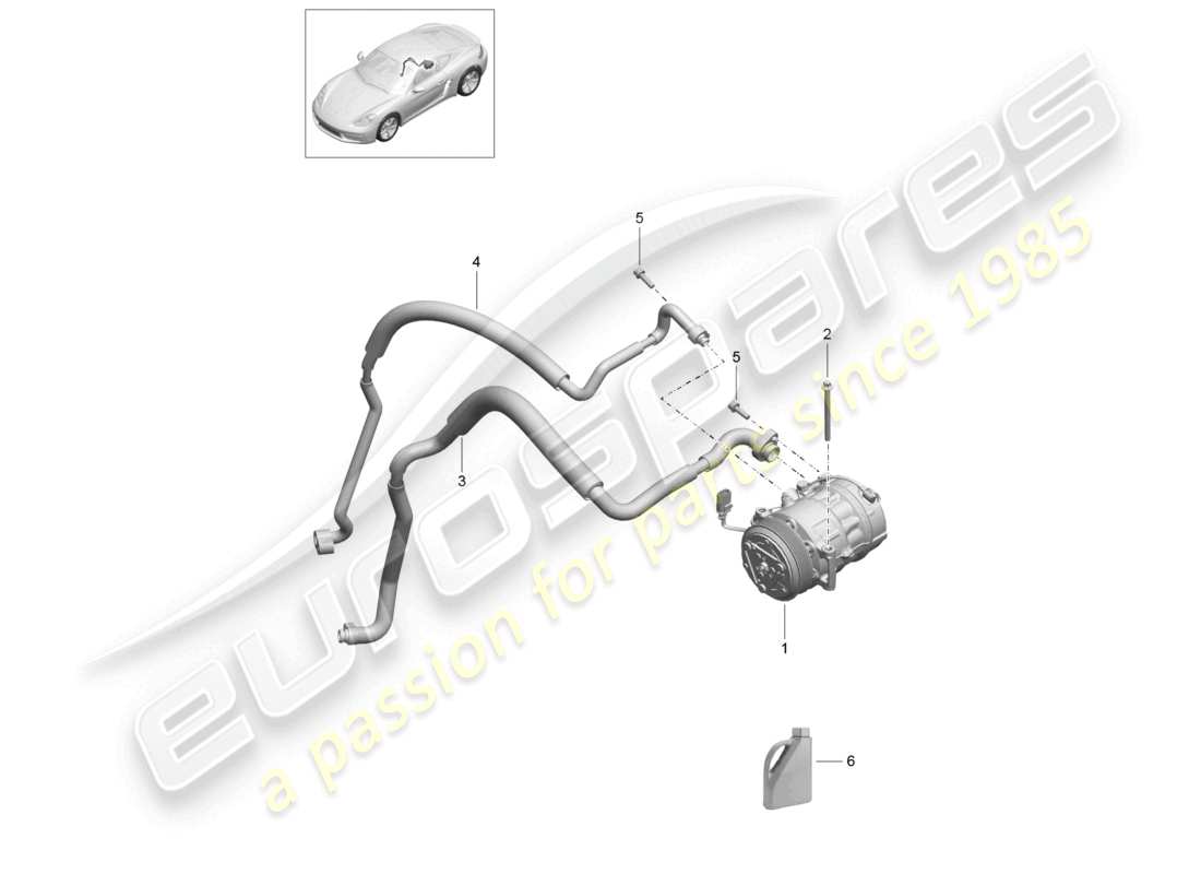 porsche 2024 (718 cayman) diagrama de piezas del compresor del aire acondicionado