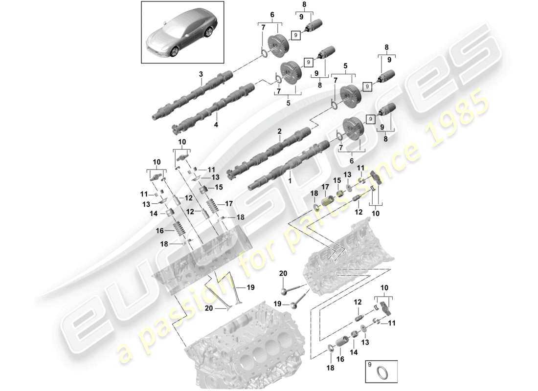 porsche 2021 (panamera 971-1) árbol de levas, válvulas diagrama de piezas