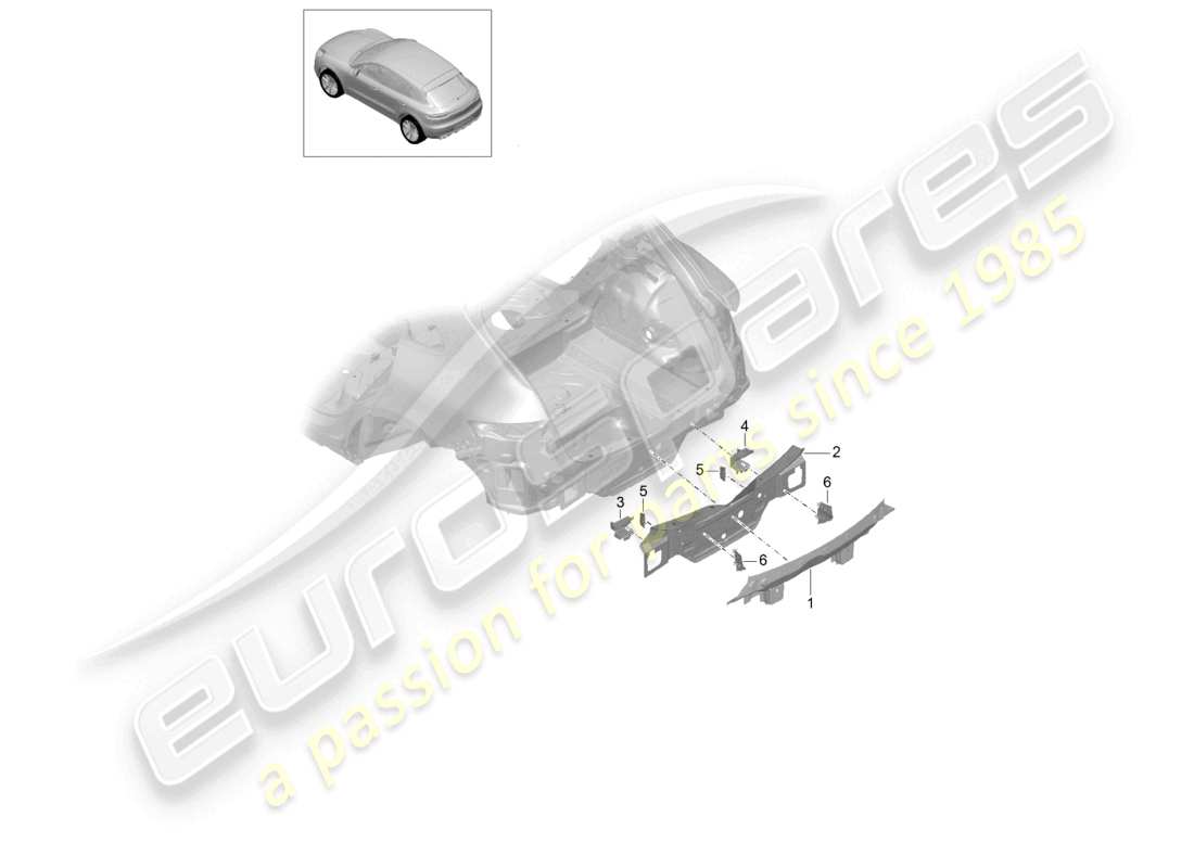 porsche 2021 (macan) diagrama de piezas del extremo trasero del panel transversal