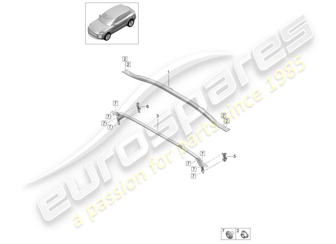 porsche 2021 (macan) diagrama de piezas del extremo delantero del puntal de la cúpula