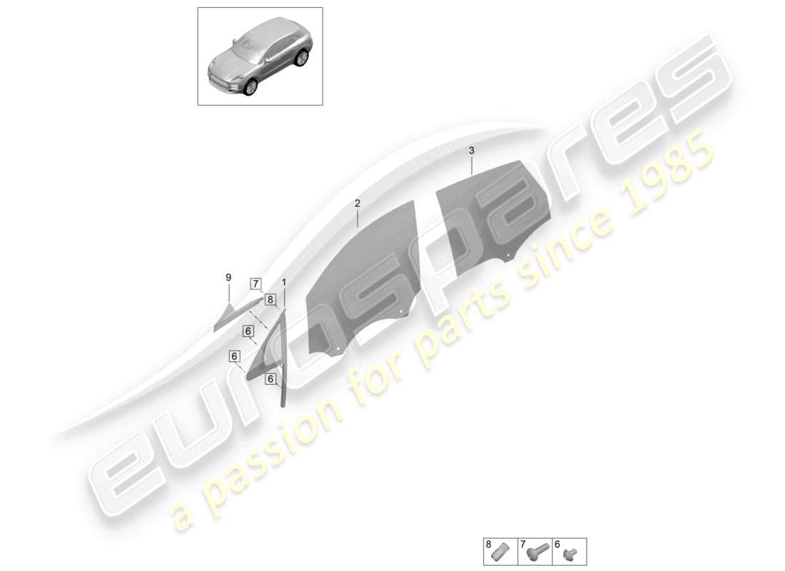 porsche 2021 (macan) diagrama de piezas de puerta y ventana lateral