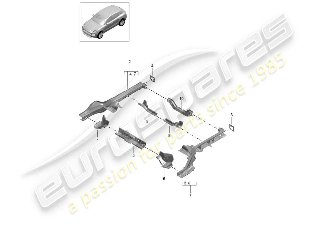 porsche 2023 (macan) diagrama de piezas del larguero lateral trasero del bastidor