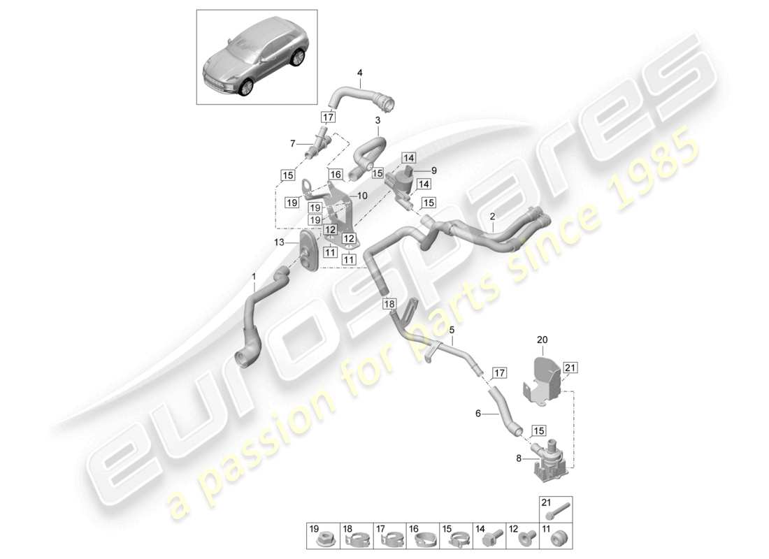 porsche 2024 (macan) diagrama de piezas del calentador r4 tfsi; 2,0l caja de agua