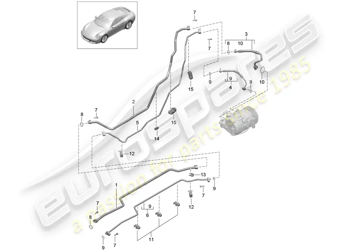 porsche 2020 (991-2) línea de refrigerante diagrama de piezas