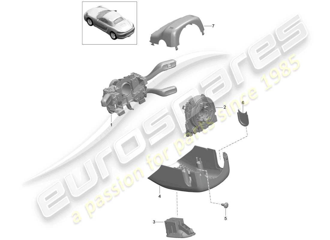 porsche 2021 (718 boxster) diagrama de piezas del interruptor de la columna de dirección