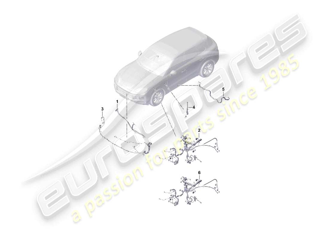 porsche 2024 (cayenne e3 pa) diagrama de piezas del compartimiento del motor de los telares de cableado