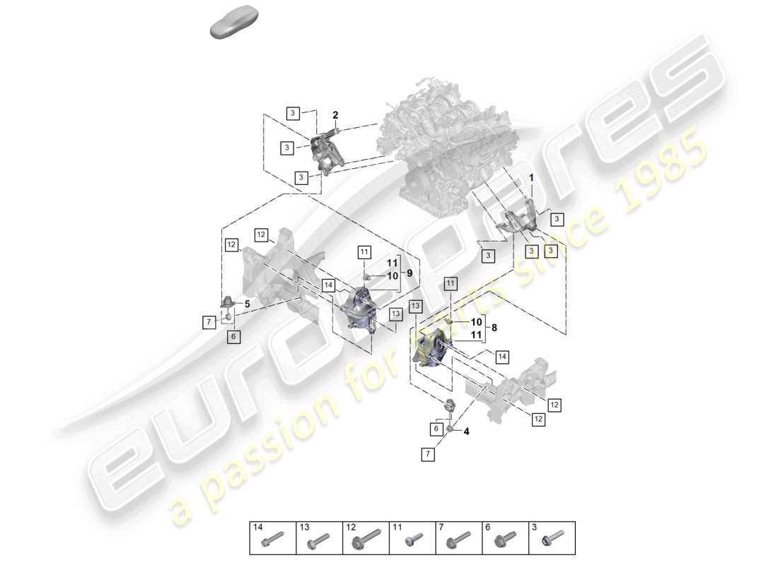porsche 2023 (cayenne e3 pa) aparejo de elevación del motor consola inferior para montaje del motor diagrama de piezas de montaje del motor