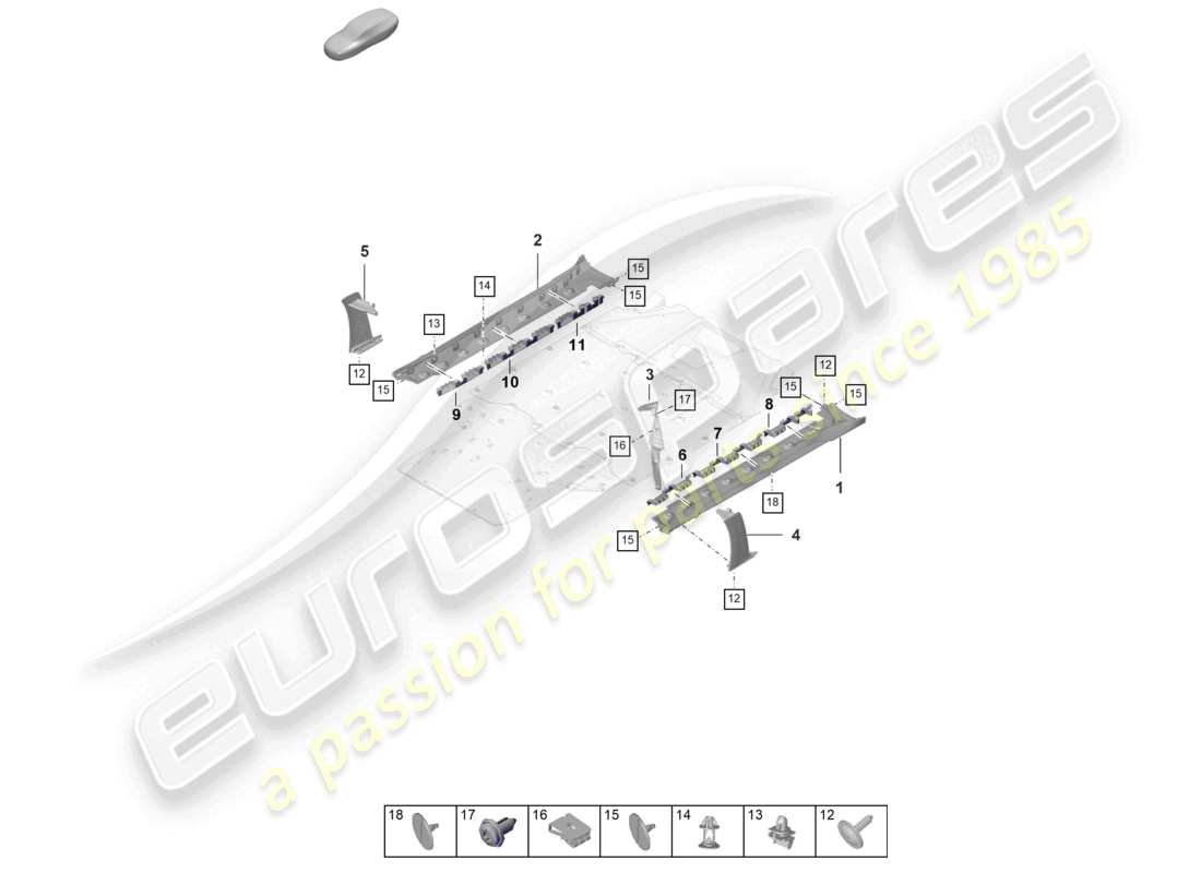porsche 2024 (992-2 gt3/rs/st) moldura exterior del larguero lateral diagrama de piezas