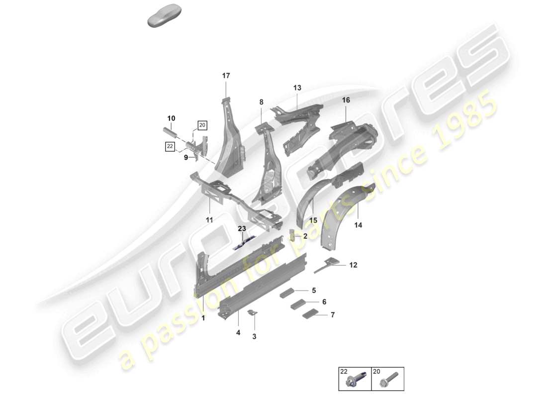 porsche 2024 (992-2 gt3/rs/st) diagrama de piezas del lado interior del umbral gt3