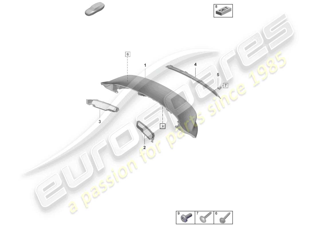porsche 2021 (992-1 gt3/rs/st) diagrama de piezas del spoiler trasero