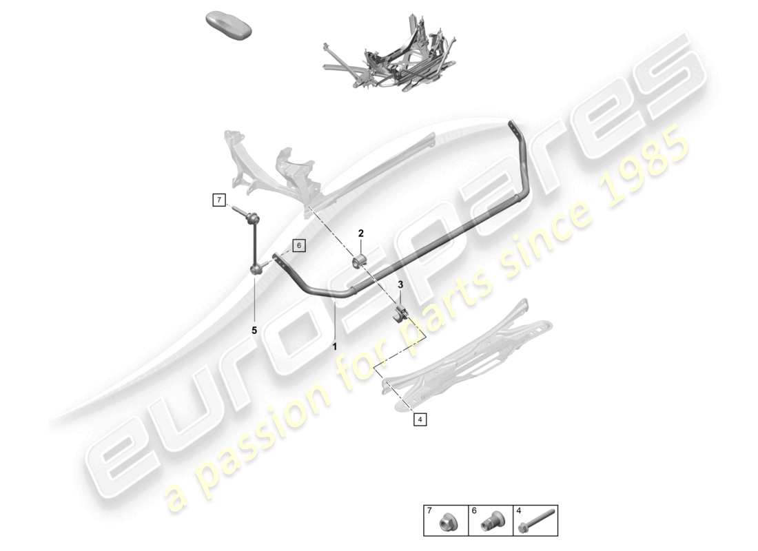porsche 2021 (718 cayman gt4) diagrama de piezas de la barra estabilizadora