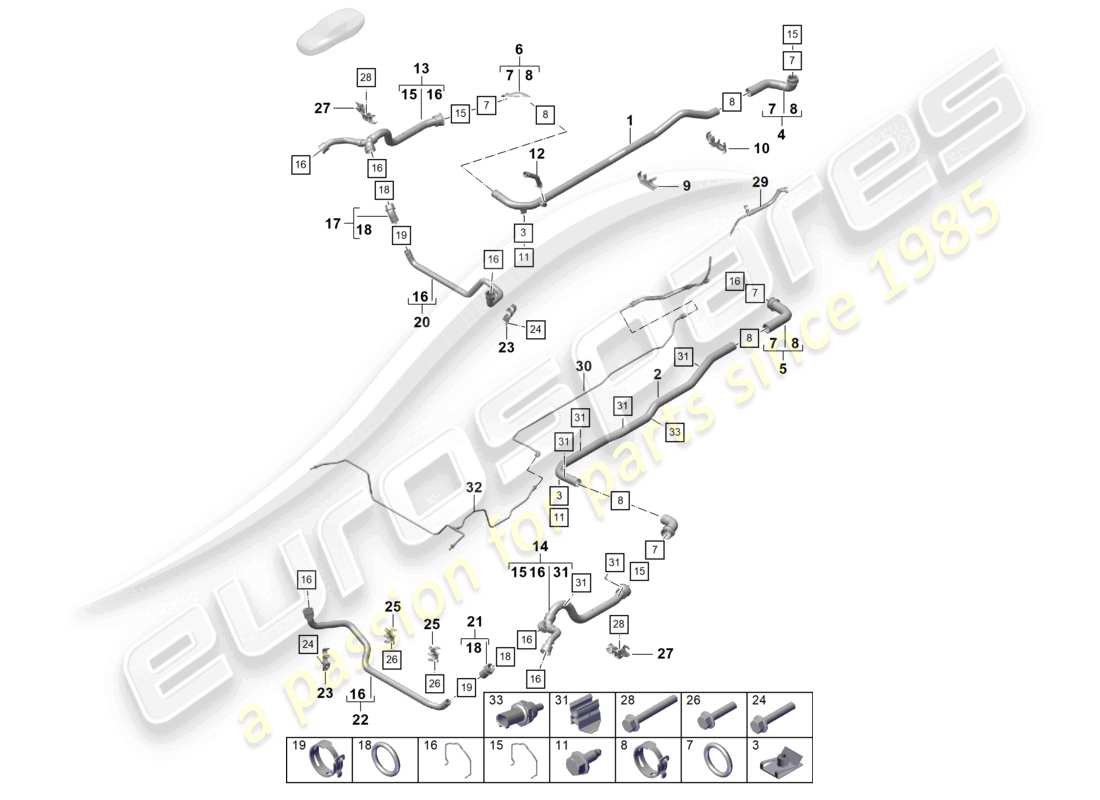 porsche 2021 (718 cayman gt4) diagrama de piezas del extremo delantero del sistema de enfriamiento del refrigerante