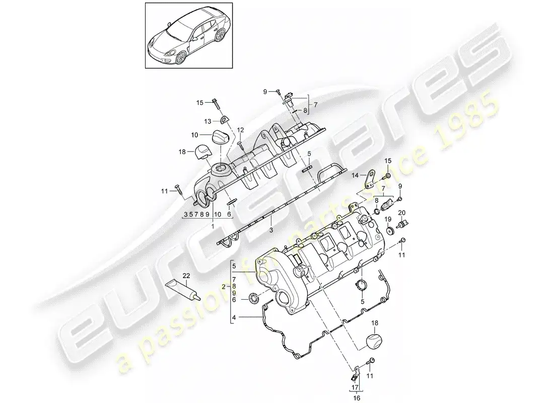 porsche 2014 (panamera 970) valve cover diagrama de piezas