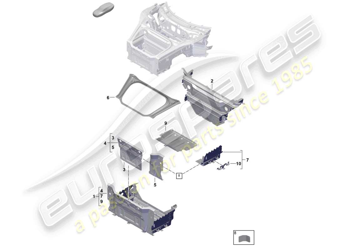 porsche 2024 (992-2) placa del piso del maletero de la parte delantera piezas individuales diagrama de piezas