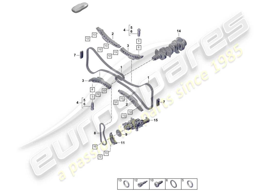 porsche 2024 (992-2) diagrama de piezas de la cadena de distribución del tensor de cadena