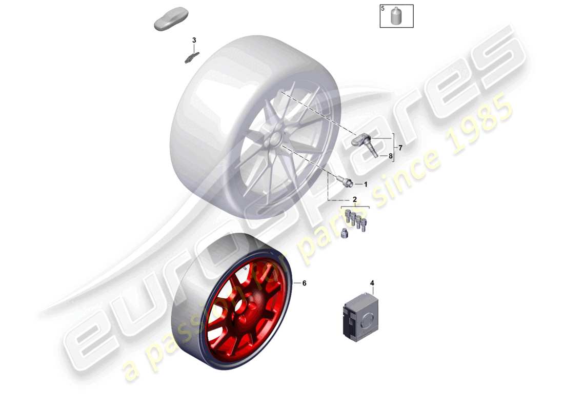 porsche 2024 (992-2) diagrama de piezas de llantas de aleación de piezas individuales