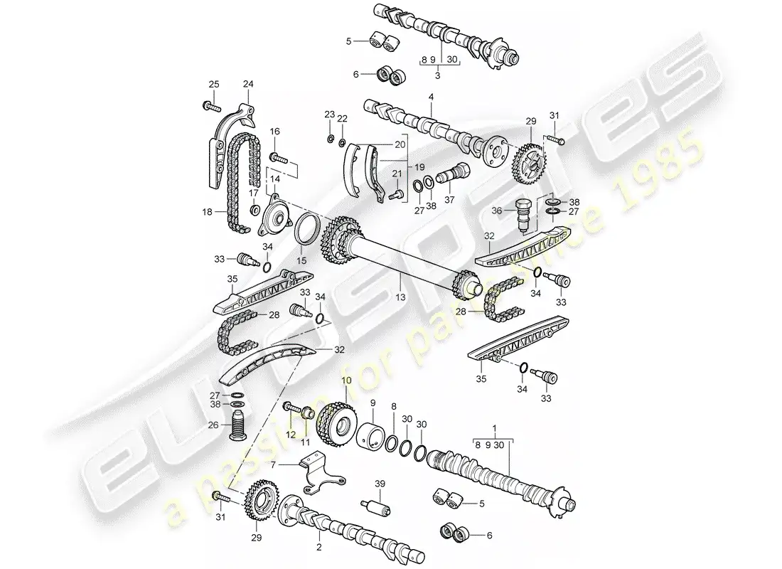 porsche 2007 (987 boxster) árbol de levas diagrama de piezas
