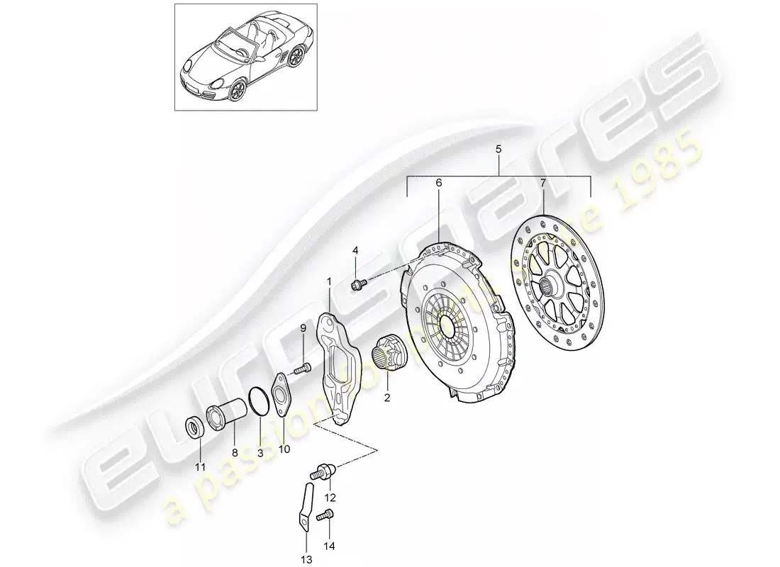 porsche 2007 (987 boxster) embrague diagrama de piezas