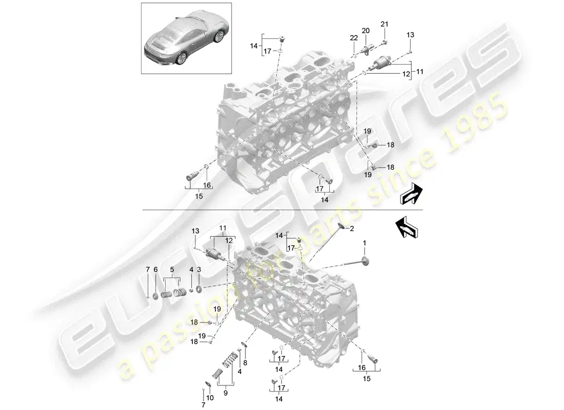 porsche 2020 (991-2) cabeza de cilindro diagrama de piezas