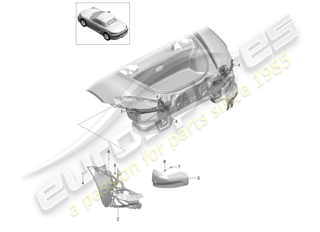 porsche 2021 (718 boxster) diagrama de piezas de fijación del parachoques trasero