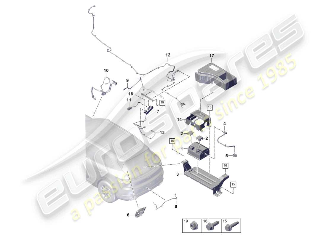 porsche 2023 (cayenne e3 pa) diagrama de piezas del convertidor de voltaje de batería 48 voltios