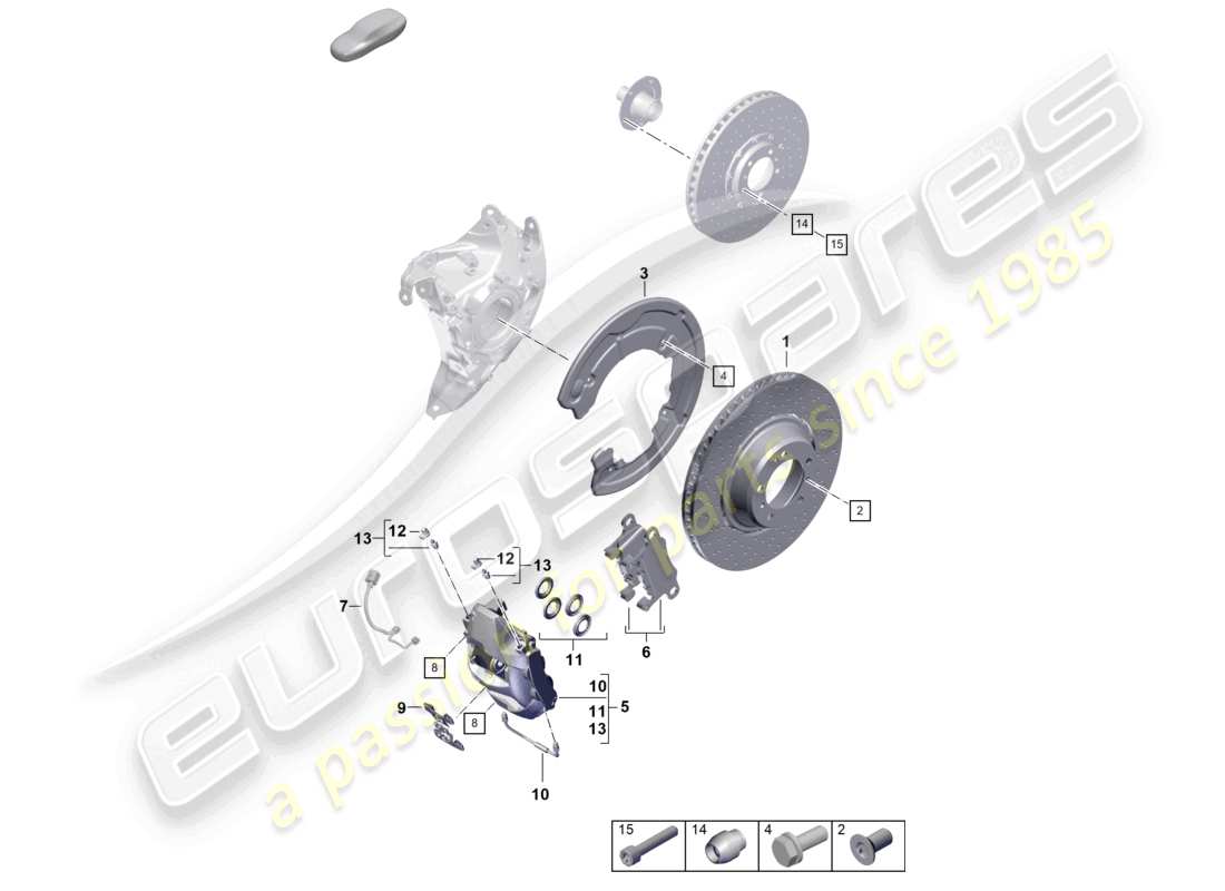 porsche 2024 (992-2) diagrama de piezas del eje trasero del freno de disco gts