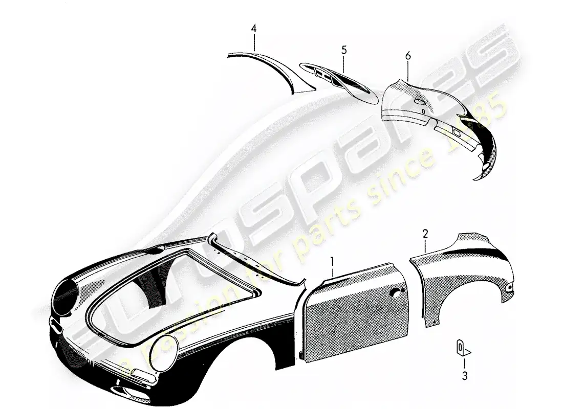 porsche 1957 (356/356a) paneles exteriores - guardabarros diagrama de piezas