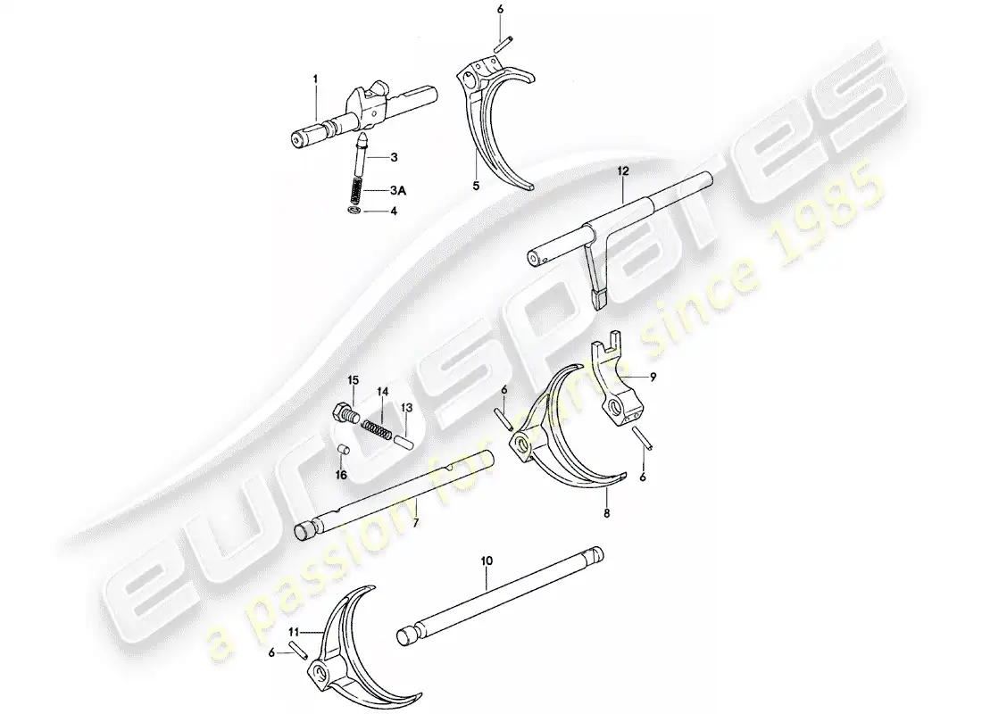 porsche 1981 (924) varillas de cambio - horquillas de cambio - caja de cambios manual - g31.01/02/03 diagrama de piezas