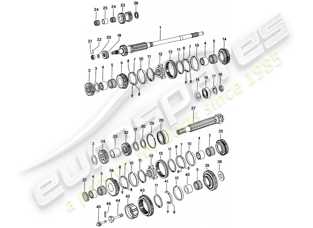 porsche 1974 (914) engranajes y ejes diagrama de piezas