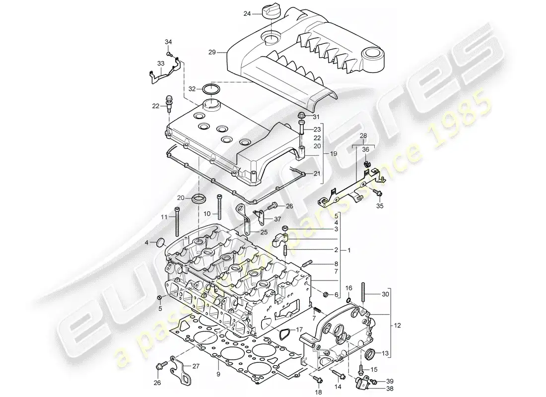 porsche 2004 (cayenne e1 9pa) cabeza de cilindro diagrama de piezas