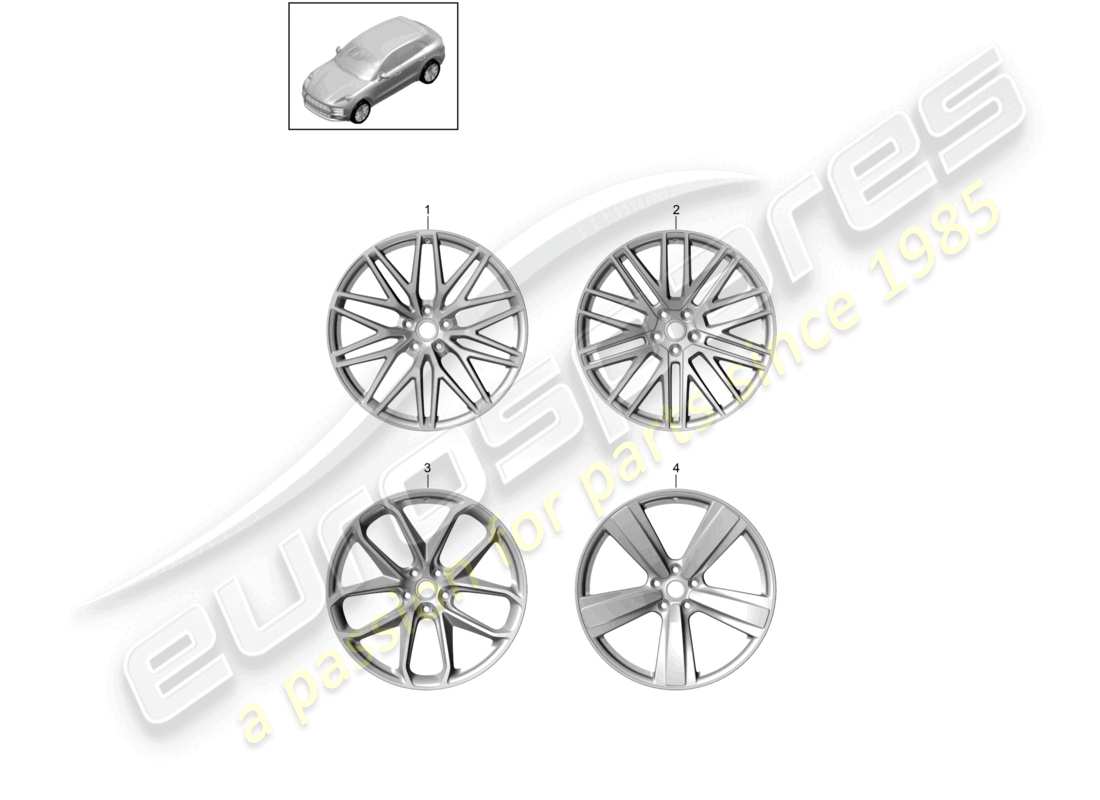 porsche 2021 (macan) diagrama de piezas de la rueda de aleación 21