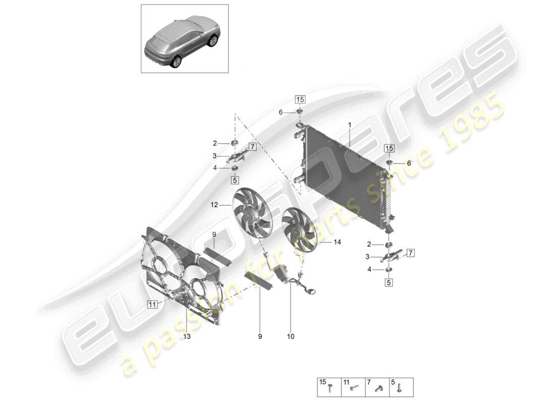 porsche 2021 (macan) diagrama de piezas del sistema de enfriamiento del refrigerante