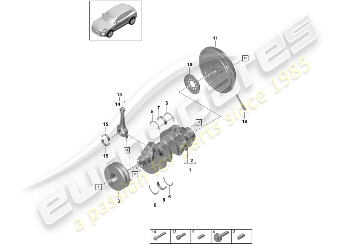 porsche 2021 (macan) biela del cigüeñal volante bimasa diagrama de piezas