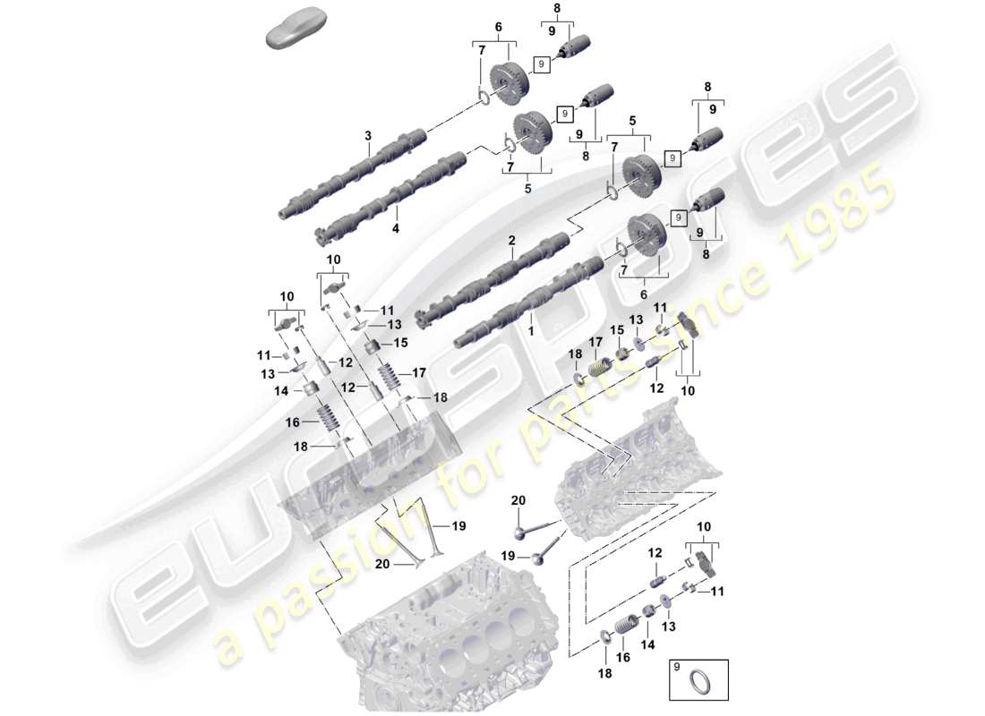 porsche 2024 (cayenne e3 pa) diagrama de piezas de la unidad de ajuste del árbol de levas, válvulas