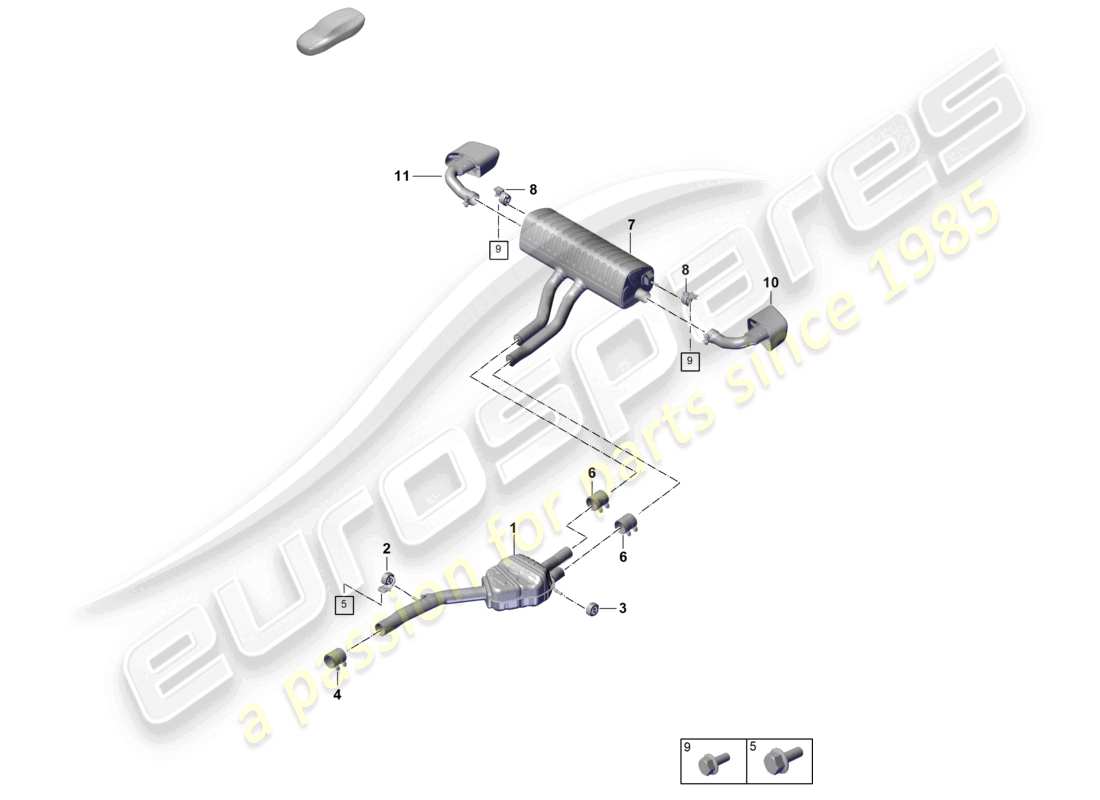 porsche 2024 (cayenne e3 pa) sistema de escape silenciador delantero silenciador trasero diagrama de piezas del tubo de escape