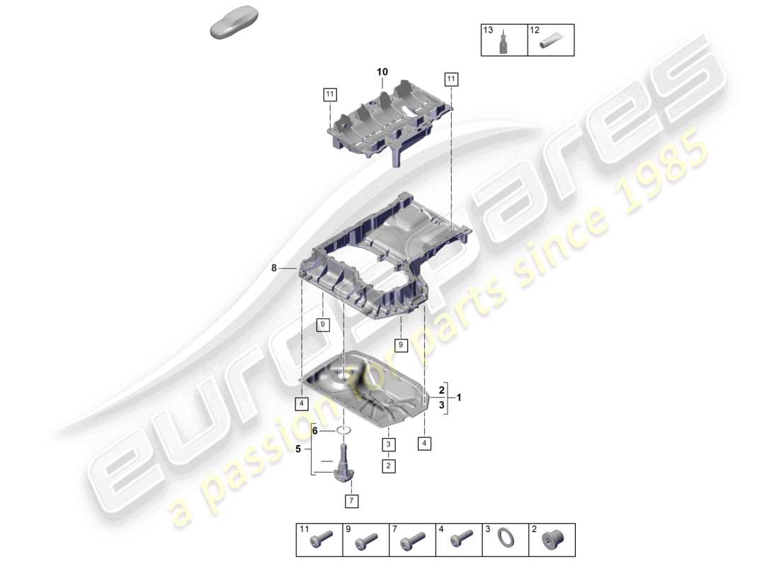 porsche 2023 (cayenne e3 pa) diagrama de piezas del cárter de aceite de la carcasa conductora de aceite
