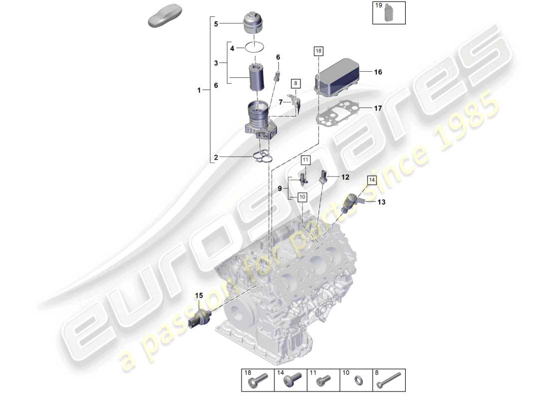 porsche 2023 (cayenne e3 pa) diagrama de piezas del enfriador de aceite de la consola del filtro de aceite