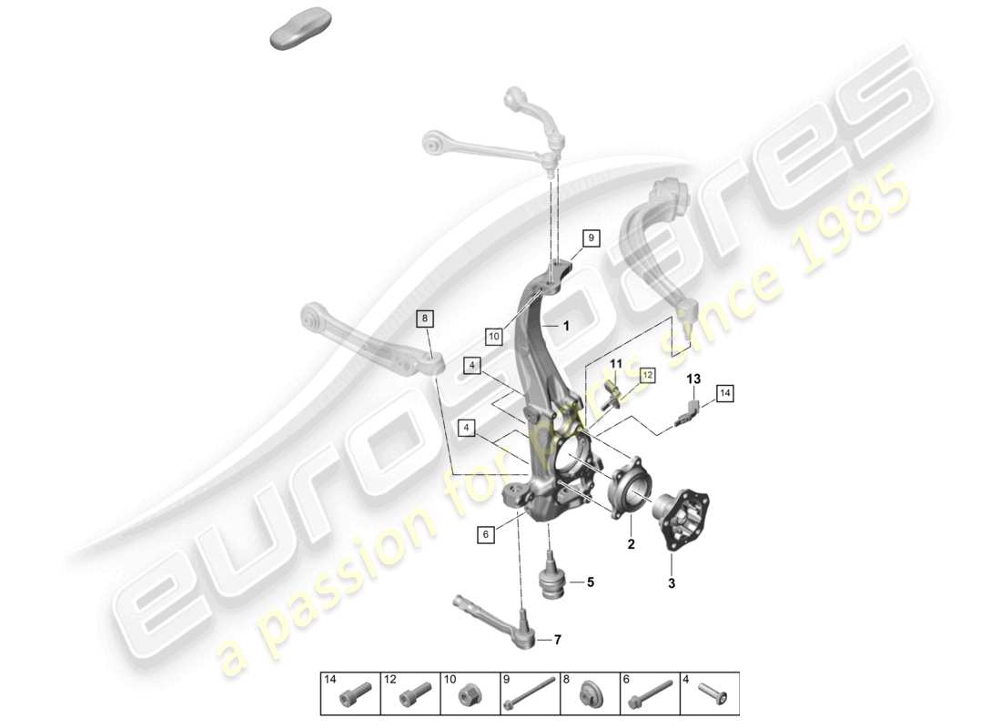 porsche 2023 (cayenne e3 pa) portaruedas montaje giratorio cubo de rueda eje delantero diagrama de piezas